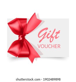 Voucher template with red bow, ribbons. Design usable for gift coupon, voucher, invitation, certificate, etc. Vector eps 10 illustration