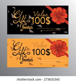 Voucher template with red bow (ribbons) and hand drawn the word GIFT VOUCHER.