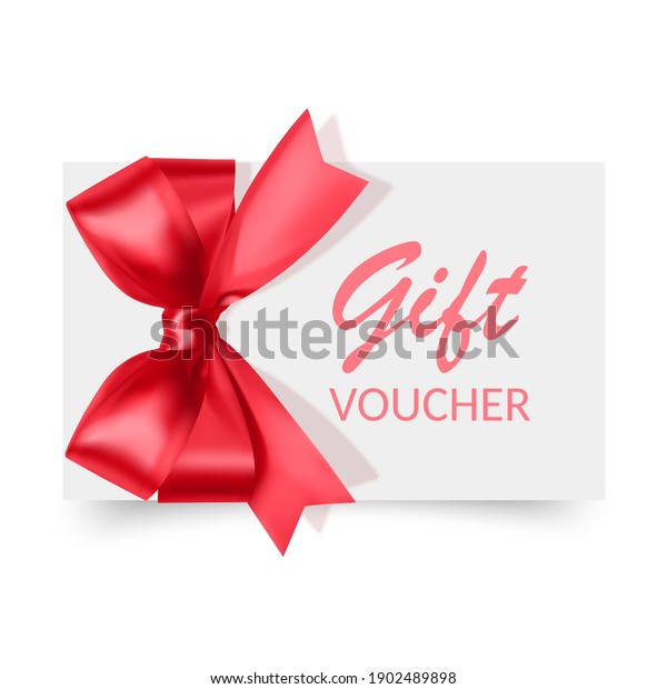 Voucher template with red bow, ribbons.\
Design usable for gift coupon, voucher, invitation, certificate,\
etc. Vector eps 10\
illustration