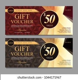 Voucher template with red and gray certificate. Background design coupon, invitation, currency. Set of stylish gift voucher with golden pattern. gift card, coupon.Isolated from the background.