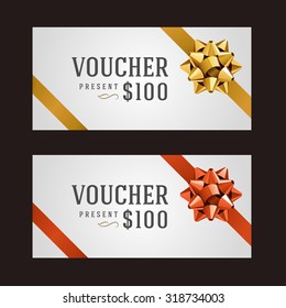 Voucher template with ribbon and bow vintage design vector illustration