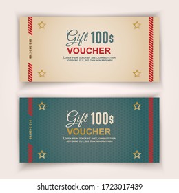 Voucher template, Value 100 dollars for department stores, business, Christmas. Simple template with texture.