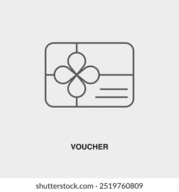 Voucher thin line icon or logo. Symbol or sign on airline or travel app theme. Vector line illustration.