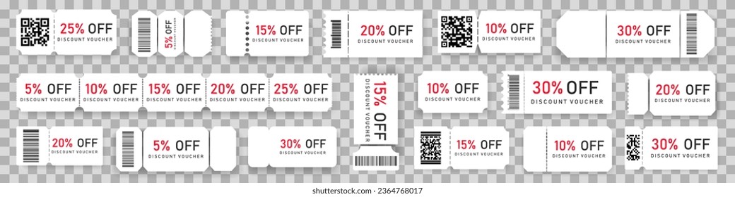 Voucher ticket template for discount, sale. Set of coupon ticket template. Discount voucher collection