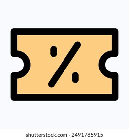Voucher Vector Icon, Discount Voucher Icon, Isolated Lineal Color Vector Icon.