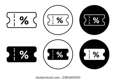 Voucher vector icon set. Shopping discount coupon symbol. Christmas promotion voucher sign in black filled and outlined style.