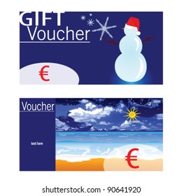 voucher for winter and summer with snowman and beach