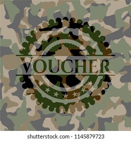 Voucher written on a camo texture