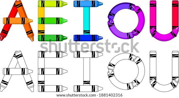 Vowels Capital Letters Form Crayons: เวกเตอร์สต็อก (ปลอดค่าลิขสิทธิ์ ...