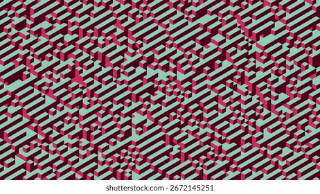 Textura de arte Voxel com cubos 3d alinhados na direção diagonal. Estrutura abstrata isométrica dinâmica com padrão de blocos de cubo. Arte voxel mínima com perspectiva axonométrica. Ilustração vetorial