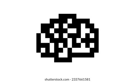 Voxel brain silhouette, The image is a black and white silhouette of a brain, rendered in a voxel-based style
