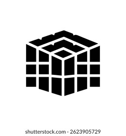 Ícone de grade Voxel com células de caixa simplificadas em design de preenchimento preto