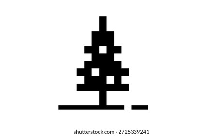 Árbol de pino voxel, silueta aislada negra