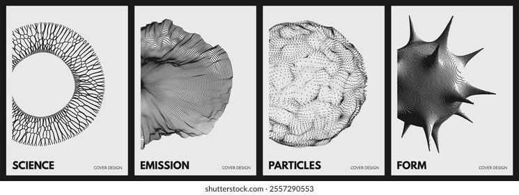 A voxel-style spiked sphere that looks like a viral particle. A sphere made of dots. Abstract background with dynamic particles. Element for scientific design. 3D vector for brochure, cover, etc.