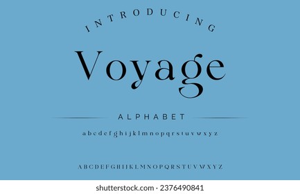 Voyage Elegant luxury abstract wedding fashion logo font alphabet. Minimal classic  urban fonts for logo, brand etc. Typography typeface uppercase lowercase and number. vector illustration