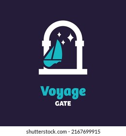Voyage with gate, logo design vector symbol icon illustration creative idea