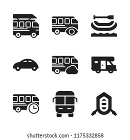 voyage icon. 9 voyage vector icons set. bus, rafting and caravan icons for web and design about voyage theme