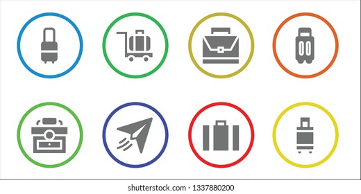 voyage icon set. 8 filled voyage icons.  Collection Of - Suitcase, Briefcase, Luggage, Paper plane