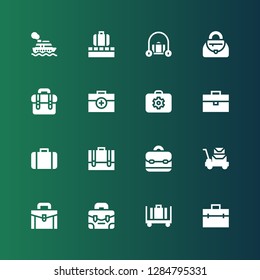 voyage icon set. Collection of 16 filled voyage icons included Briefcase, Luggage, Handbag, Cruise