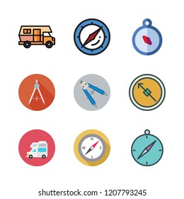 voyage icon set. vector set about compass and caravan icons set.
