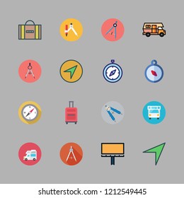 voyage icon set. vector set about caravan, compass, suitcase and maps and flags icons set.