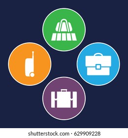 Voyage icons set. set of 4 voyage filled icons such as luggage belt, suitcase