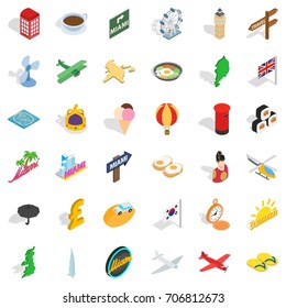 Voyage icons set. Isometric style of 36 voyage vector icons for web isolated on white background