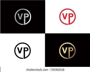 VP Circle Letter Logo Design with RED GOLD BLACK Silver Vector Illustration
