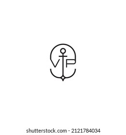 VP creative letter logo design in anchor concept with high quality professional design that will print well across any print media