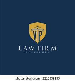 VP initial monogram lawfirm logo with pillar and shield design