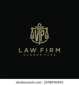 VP initial monogram logo for lawfirm with scale vector design