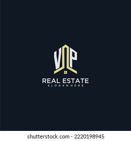 VP initial monogram logo for real estate with home shape creative design