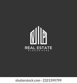 VP initial monogram logo for real estate with home shapes creative design