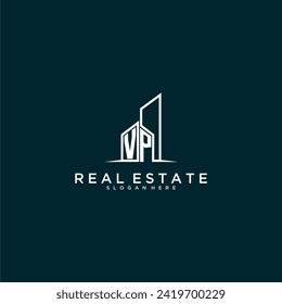 VP initial monogram logo real estate with building style design vector