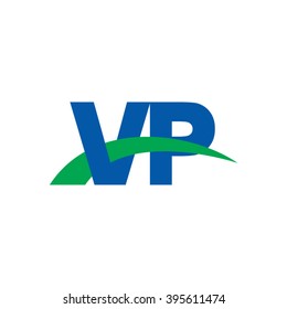 VP initial overlapping swoosh letter logo blue green