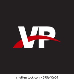 VP initial overlapping swoosh letter logo white red black background