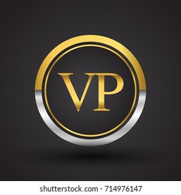 VP Letter logo in a circle, gold and silver colored. Vector design template elements for your business or company identity.