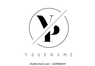 VP Letter Logo with Cutted and Intersected Design and Round Frame Vector Illustration