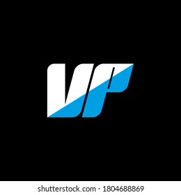 VP letter logo design on black background. VP creative initials letter logo concept. VP icon design. VP white and blue letter icon design on black background. V P