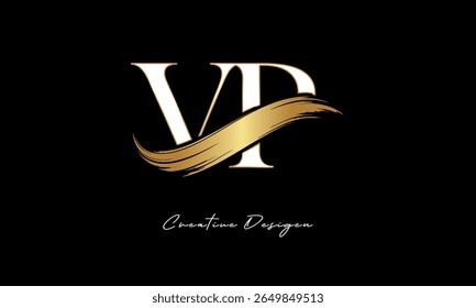 Logotipo del monograma de la letra de la letra de VP – marca elegante de la letra del trazo del cepillo del oro para la marca de lujo, moda, diseño de la identidad de Premium de la boutique
