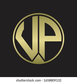 Monograma del logotipo VP con el estilo de cinta en colores dorados