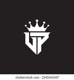 VP- oder UP-Logo-Symbol-Schild mit Kronform-Design-Vektorgrafik