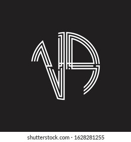 VP Logo monogram triple ribbon style line design template isolated on black background