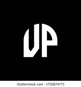 Logotipo del monograma VP con la plantilla de diseño de forma curva aislada en fondo negro