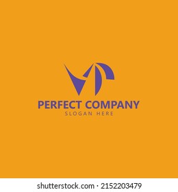 VP monogram vector logo. Purple initial based logo within orange background. Curved alphabet icon flat logo. 