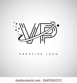 VP Orbit Monogram Logo - Futuristic Minimal Letter mark with Circular Line Art, Tech-Inspired Dots and Space Motion Concept for Modern Branding Identity (Logotipo de Monograma de Órbita VP - Marca de Letra Mínima Futurista com Linha de Arte Circular, Pontos Inspirados na Tecnologia e Conceito de Movimento Espacial para Identidade de Marca Moderna)