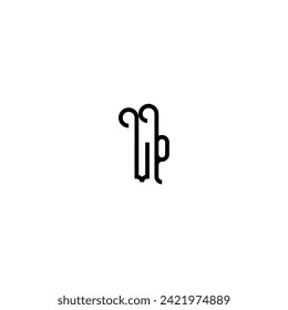 VP simple curved concept initial logo design black and white background