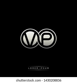 VP V P initial letter linked circle capital monogram logo modern template silver color edition