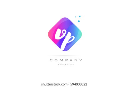 vp v p  pink blue rhombus abstract 3d alphabet company letter text logo hand writting written design vector icon template 
