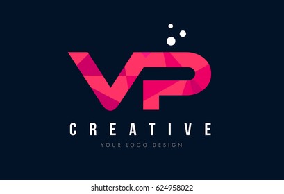 VP V P Purple Letter Logo Design with Low Poly Pink Triangles Concept